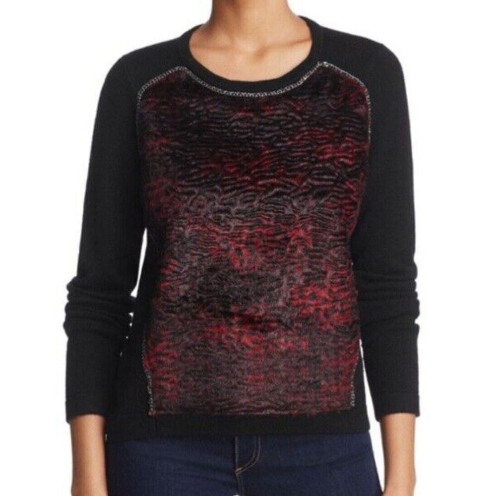 Elie Tahari‎ Faux Fur Sweater Merino Wool Animal Print